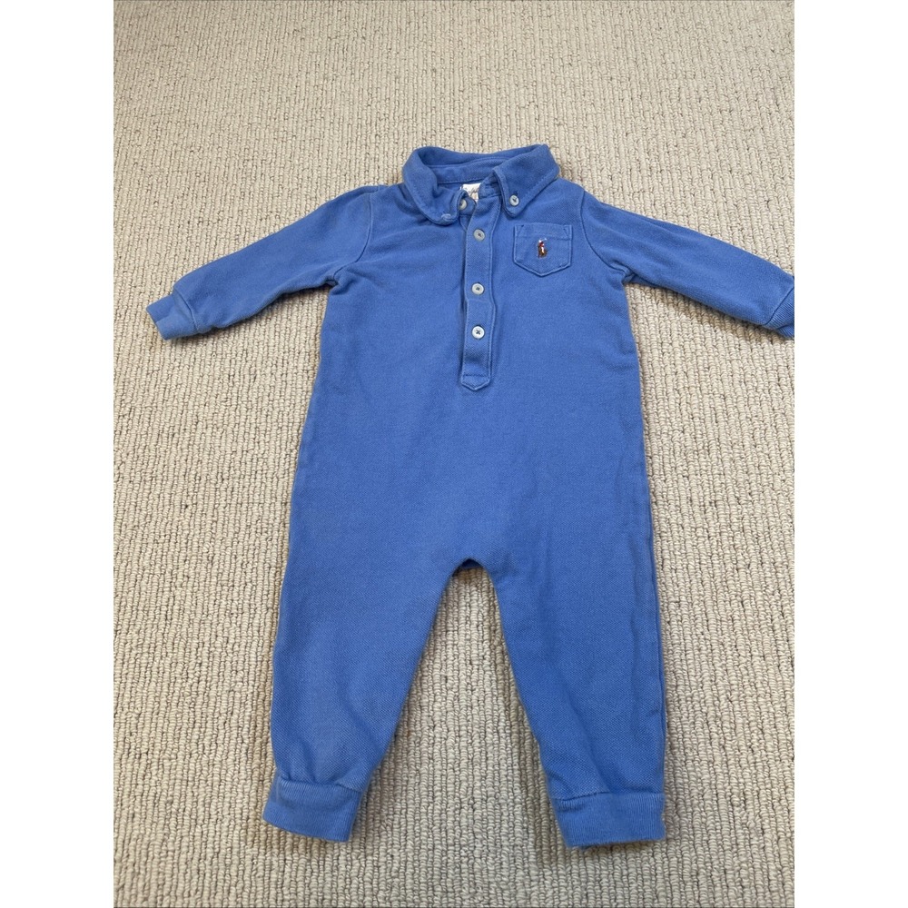 Ralph Lauren Baby 9 Month  All-Over Polo Romper Coverall Blue